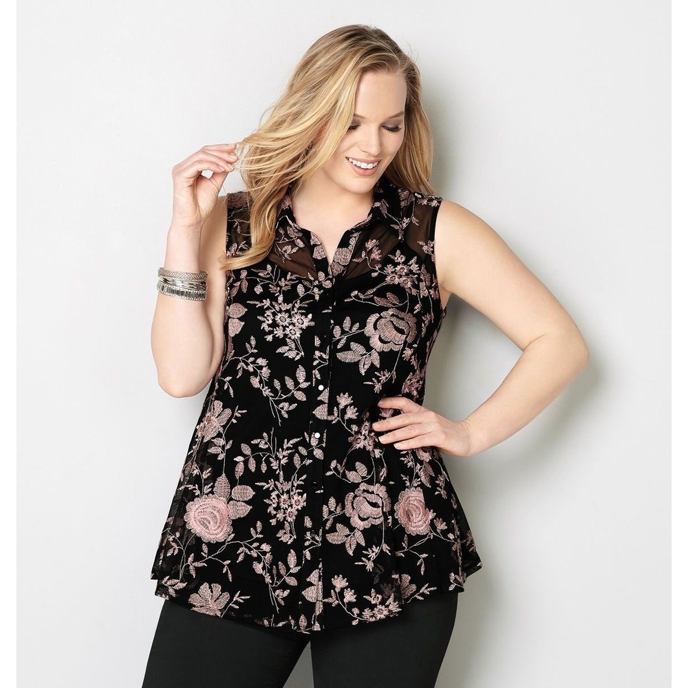 Womens Boho Whimsygoth Tunic Top Sz 18/20 Black Mesh Floral Embroidered  Blouse